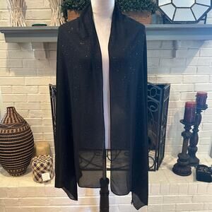 100% Chiffon Black with Silver Sparkles Sheer Shaw Wrap Evening Wear NWT
